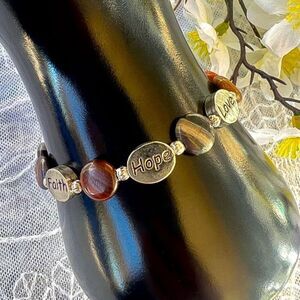 Vintage 90’s “Faith” “Hope” “Love” Jasper Agate Stone Bracelet